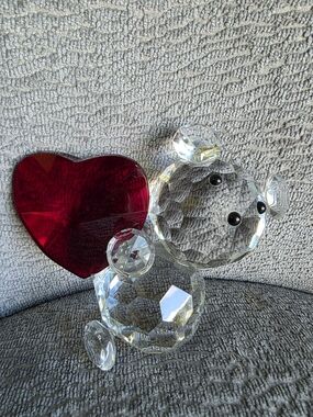 Clear Crystal Bear Figurine with Red Heart Accent